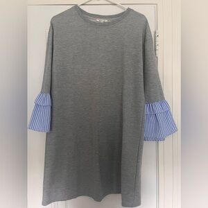 Gray “sweatshirt” dress with ruffle cuffs